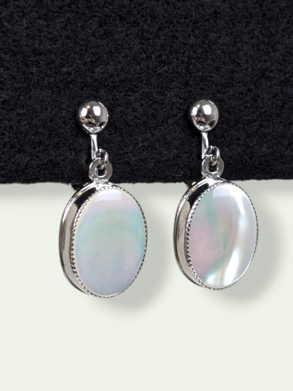 Vintage Dangling Mother of Pearl Bezel Earrings